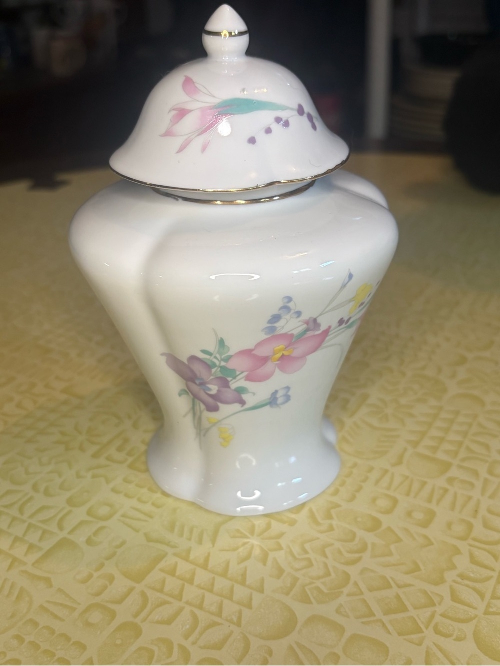 Vintage Floral Porcelain Home Accent Jar - White with Pink & Purple Flowers